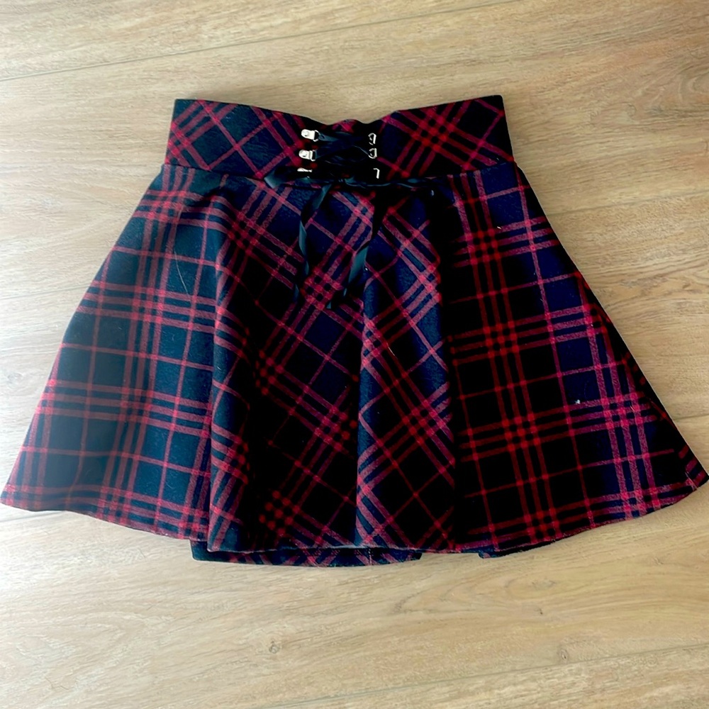 Red Plaid Skater Skirt with Shorts